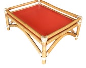 Restored Arched Rattan Ottoman Stool with Fenced Top