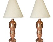 Mission Inspired Hand-Hammered Peanut Shaped Copper Lamp, Pair