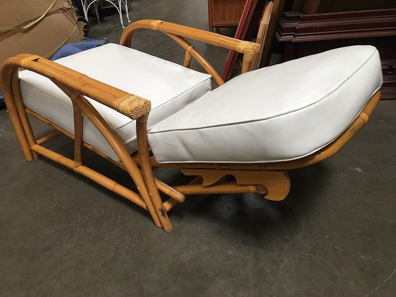 Rare Restored 1949er Rattan Reclining Lounge Chair with Arched Arms image 7