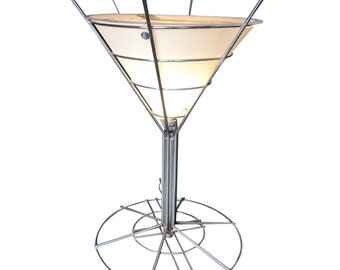Chrome Wire Art Light Up Martini Lounge Side Table w/ Glass Top