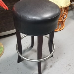 Black Leather Bar Stools with Chrome Foot Rests image 6