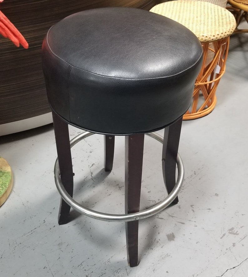 Black Leather Bar Stools with Chrome Foot Rests image 6