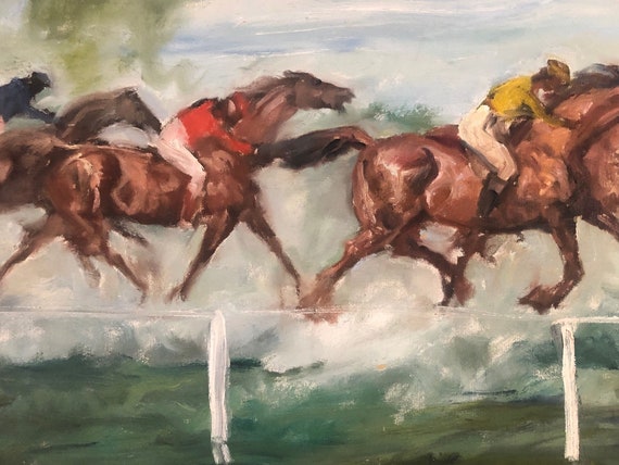 Expressionism Race Horse Racing Scene Framed Oil … - image 4