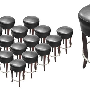 Black Leather Bar Stools with Chrome Foot Rests image 1
