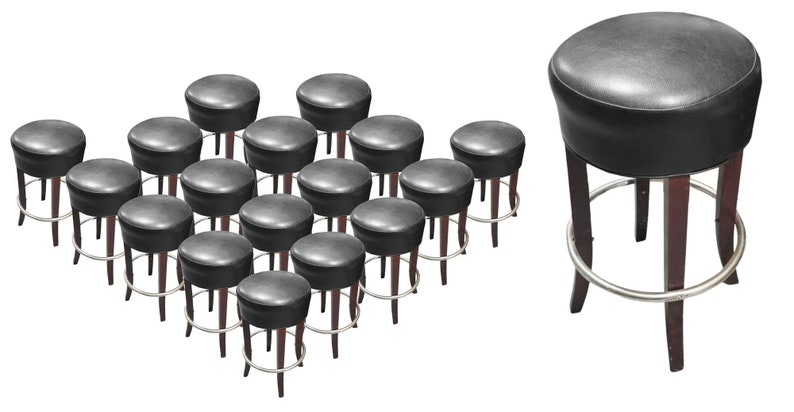 Black Leather Bar Stools with Chrome Foot Rests image 1