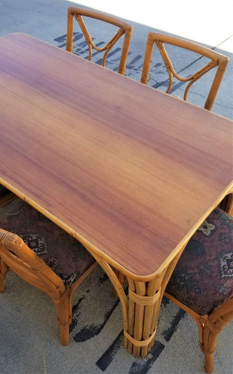 Restored Rattan Dining Room Table and Chairs Set image 8