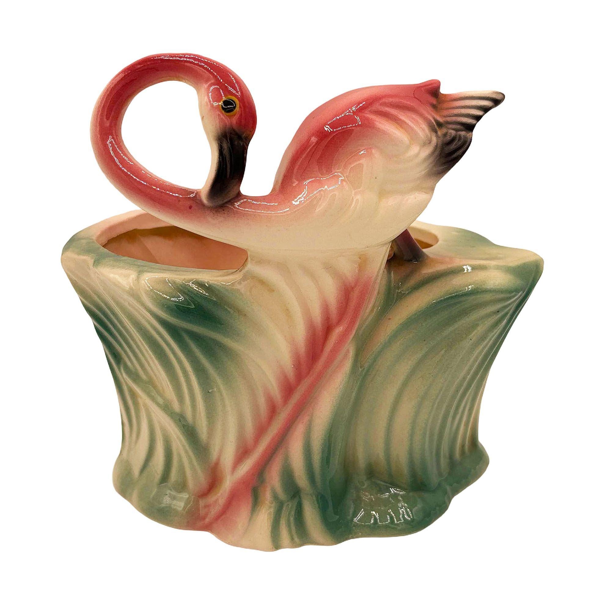 Mid-century Ceramic 445 Pink Flamingo Flower Tabletop Planter by