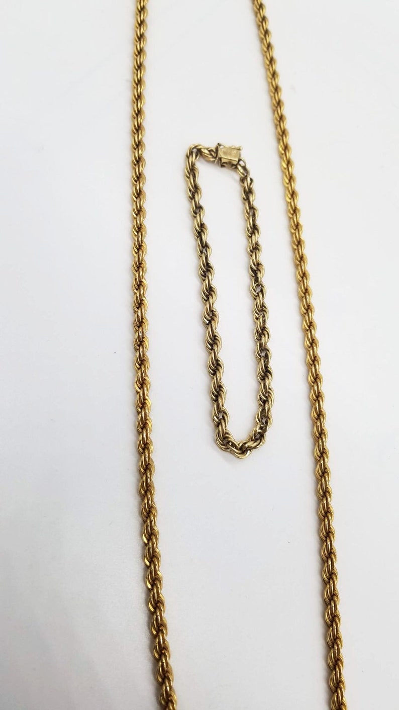 Mid Century 14k Gold Rope Chain Necklace and Bracelet Set image 5