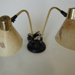 Double Gooseneck Brass Desk Table Lamp w/ Pressed Floral Fiberglass image 2