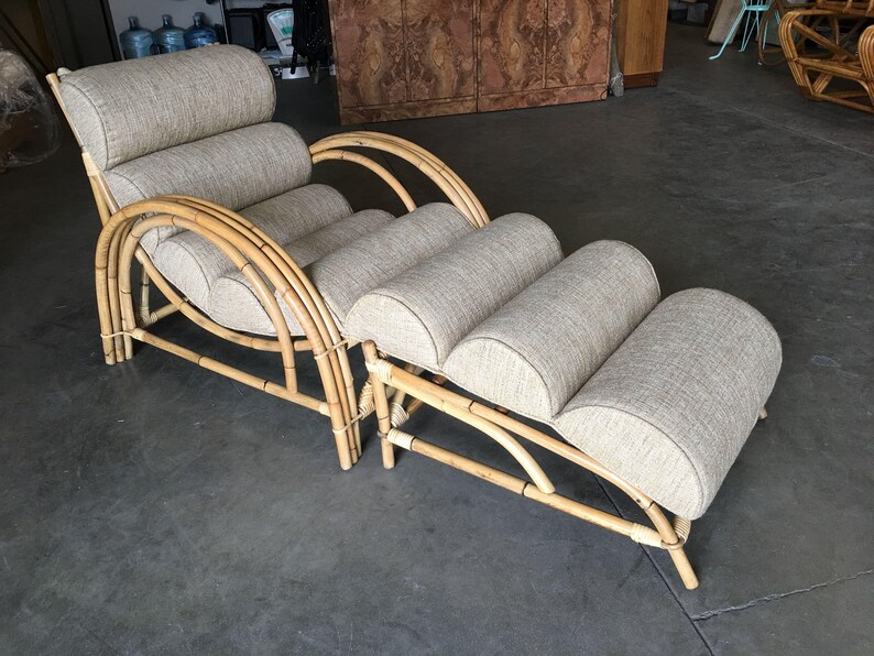 Restored Three-Strand Double-Loop Rattan Lounge w/ Ottoman image 5