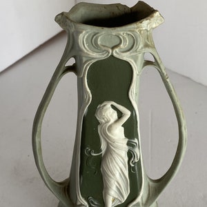 Schafer Vater German Bisque Green Jasperware Art Nouveau Maiden Bud Vase image 1