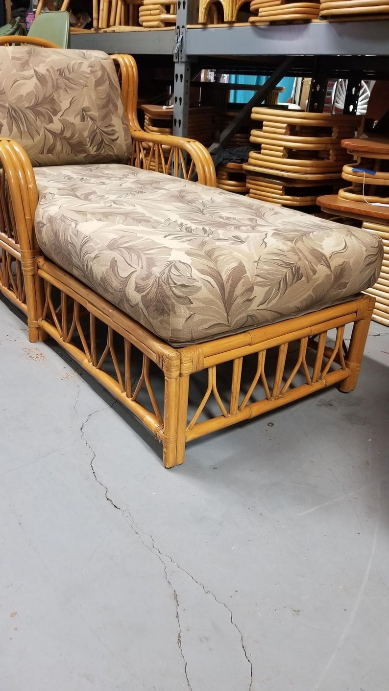 Restored Rattan Three-Strand Arms Chaise Lounge with Reed Rattan Sides image 3