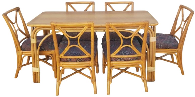 Restored Rattan Dining Room Table and Chairs Set image 1