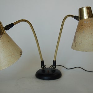 Double Gooseneck Brass Desk Table Lamp w/ Pressed Floral Fiberglass image 1