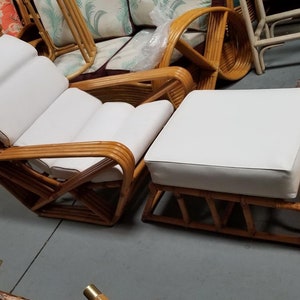Restored Rattan Four Strand Square Pretzel Chaise Lounge Chair with Ottoman image 4