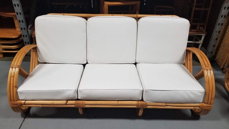 Restored Rattan Three-Strand Full Pretzel Lounge Chair and Three-Seat Sofa Set image 4