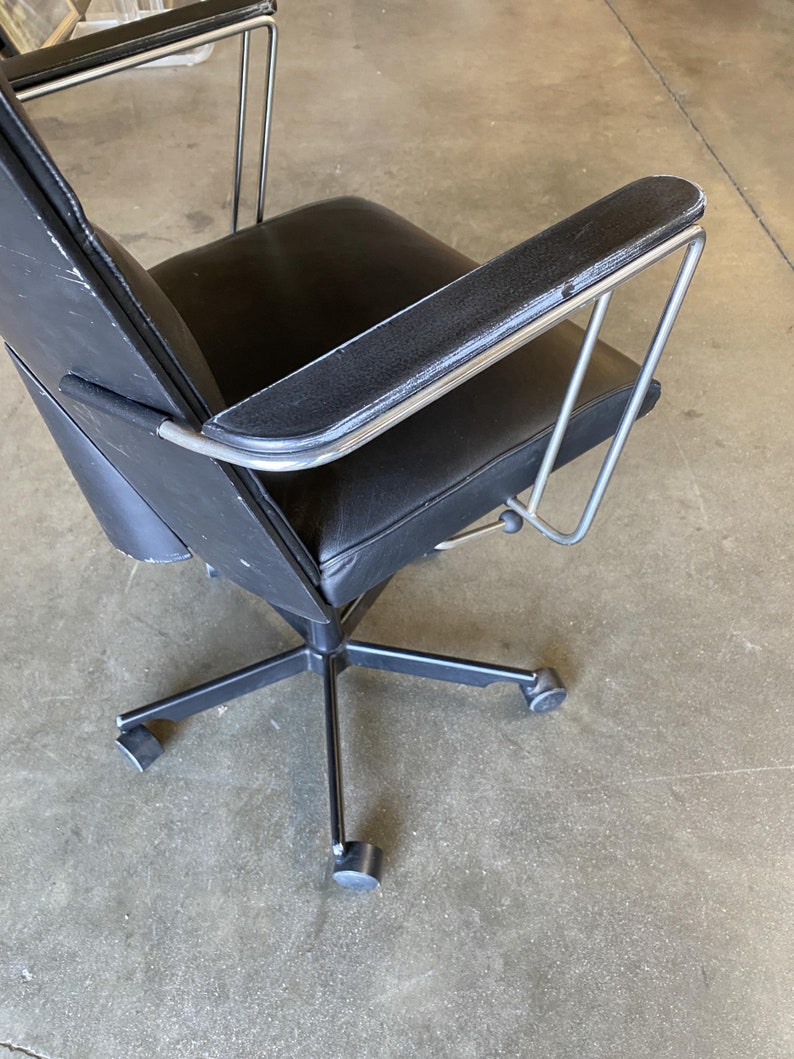 1980's Danish Modern Black and Chrome Executive Desk Chair By Kevi image 6
