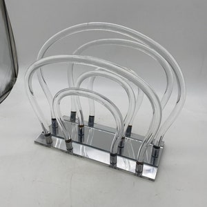 Vintage Dorothy Thorpe Magazine Rack Lucite Mirror and Mylar Chrome image 5