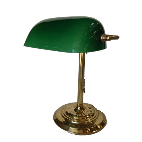 Brass Plated Bankers Desk Lamp W Green Glass Shade Etsy UK
