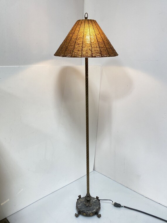 Vintage Brass Marble Empire Style Iron and Marble Floor Lamp