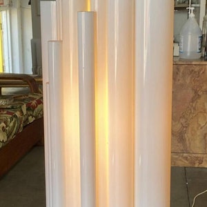 Modernist White Lucite Stacked Tube Chandelier by Rougier, Circa 1970s image 2