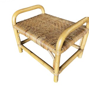 Restored Single Stand Rattan Staple Side Ottoman Stool W Woven Wicker Seat image 7