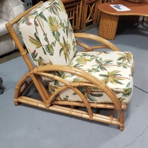 Restored Rattan 2-Strand Half Moon Lounge Chair with Palm Print Cushions zdjęcie 3