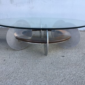 Knut Hesterberg inspired Round Walnut and Stainless Steel Coffee Table image 5