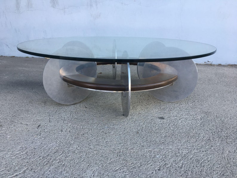 Knut Hesterberg inspired Round Walnut and Stainless Steel Coffee Table image 5
