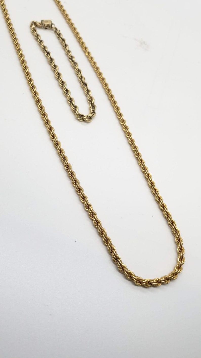 Mid Century 14k Gold Rope Chain Necklace and Bracelet Set image 2