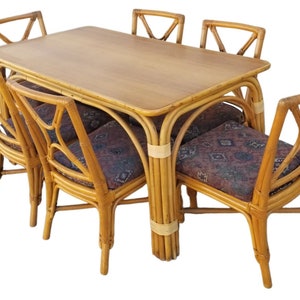 Restored Rattan Dining Room Table and Chairs Set image 2