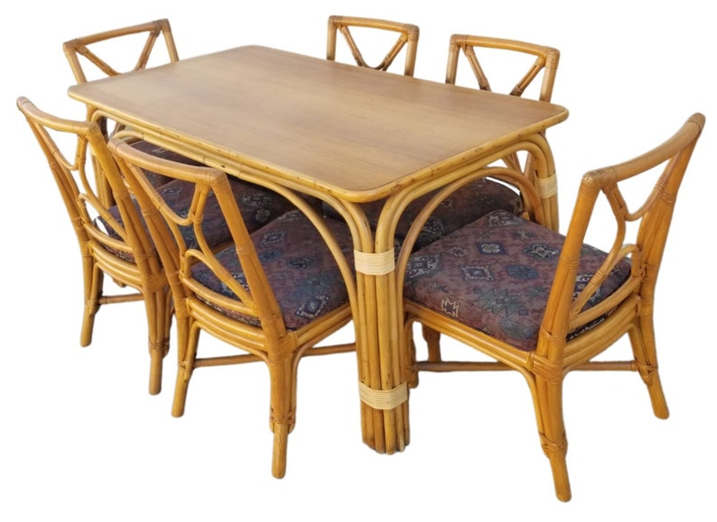 Restored Rattan Dining Room Table and Chairs Set image 2