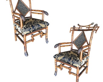Rare 19th Century Aesthetic Movement Bamboo Salon Chair, Pair