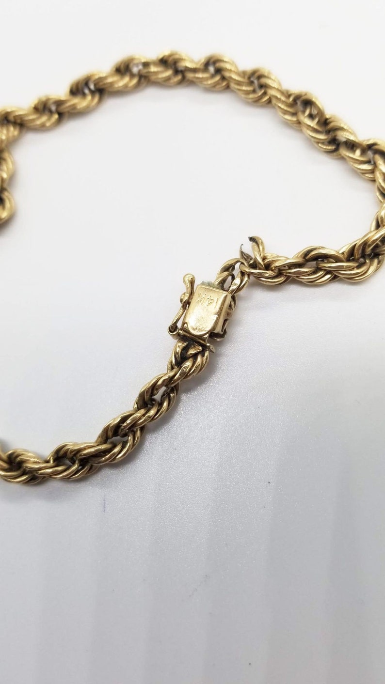 Mid Century 14k Gold Rope Chain Necklace and Bracelet Set image 6