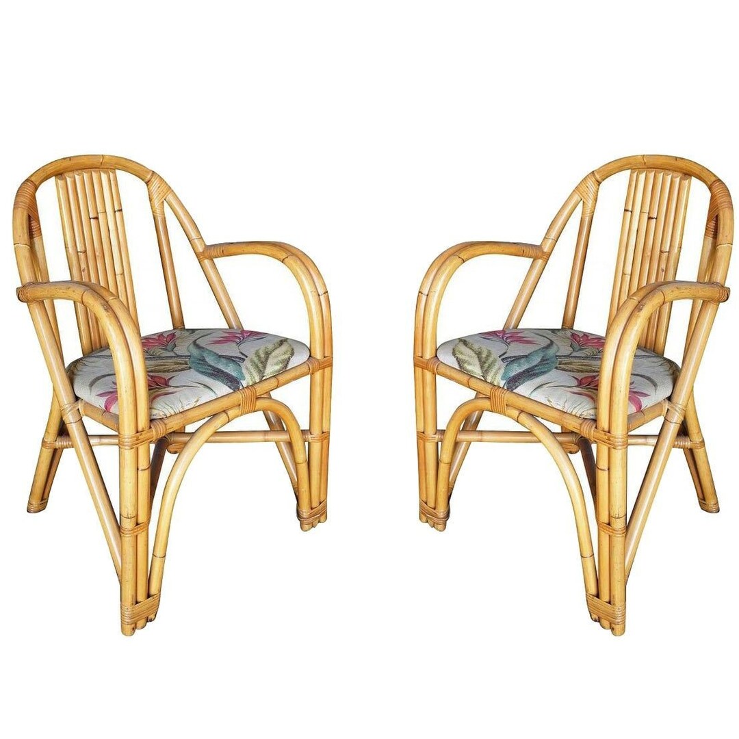 Restored Midcentury Swoop Rattan Armchair Dining Chair, Pair Etsy