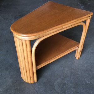 Restored Rattan Wedge Drinks Table with Two-Tier Mahogany Tops image 3