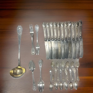 Louis XVI Style Odiot Rare French Louveciennes Sterling Silver Flatware Set with Ladel