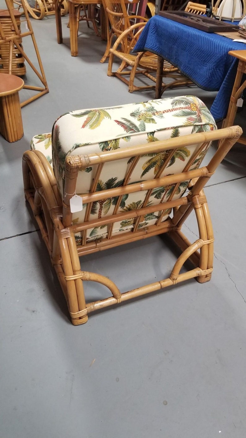 Restored Rattan 2-Strand Half Moon Lounge Chair with Palm Print Cushions zdjęcie 9