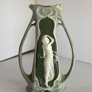 Schafer Vater German Bisque Green Jasperware Art Nouveau Maiden Bud Vase image 2