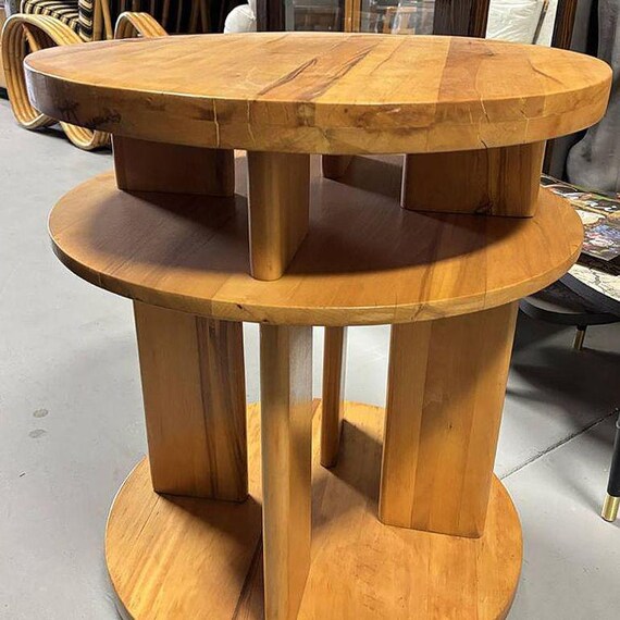 Art Deco 3- Tier Lamp Walnut Side Table by Gilbert Rohde for Brown