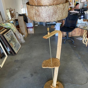 Restored Googie Asymmetric Pole Floor Lamp w/ Side Table & Fiberglass Shade image 4