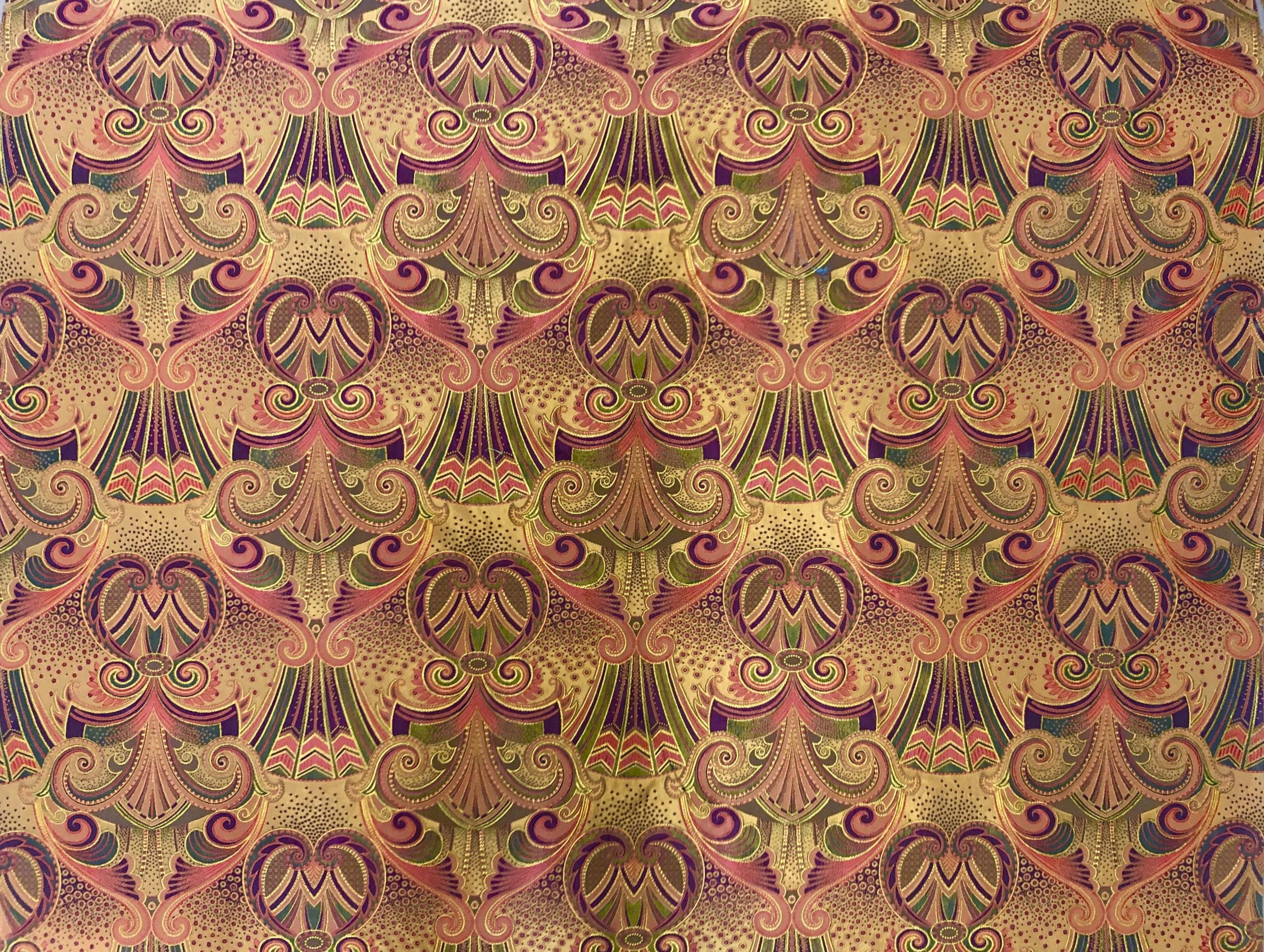 Vintage Art Deco Paisley Upholstery Fabric With Gold Accents Etsy