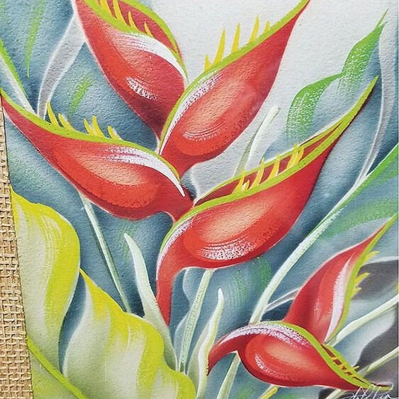 Hawaiian heliconia Airbrush on Paper by Hale Pua frank Oda in 