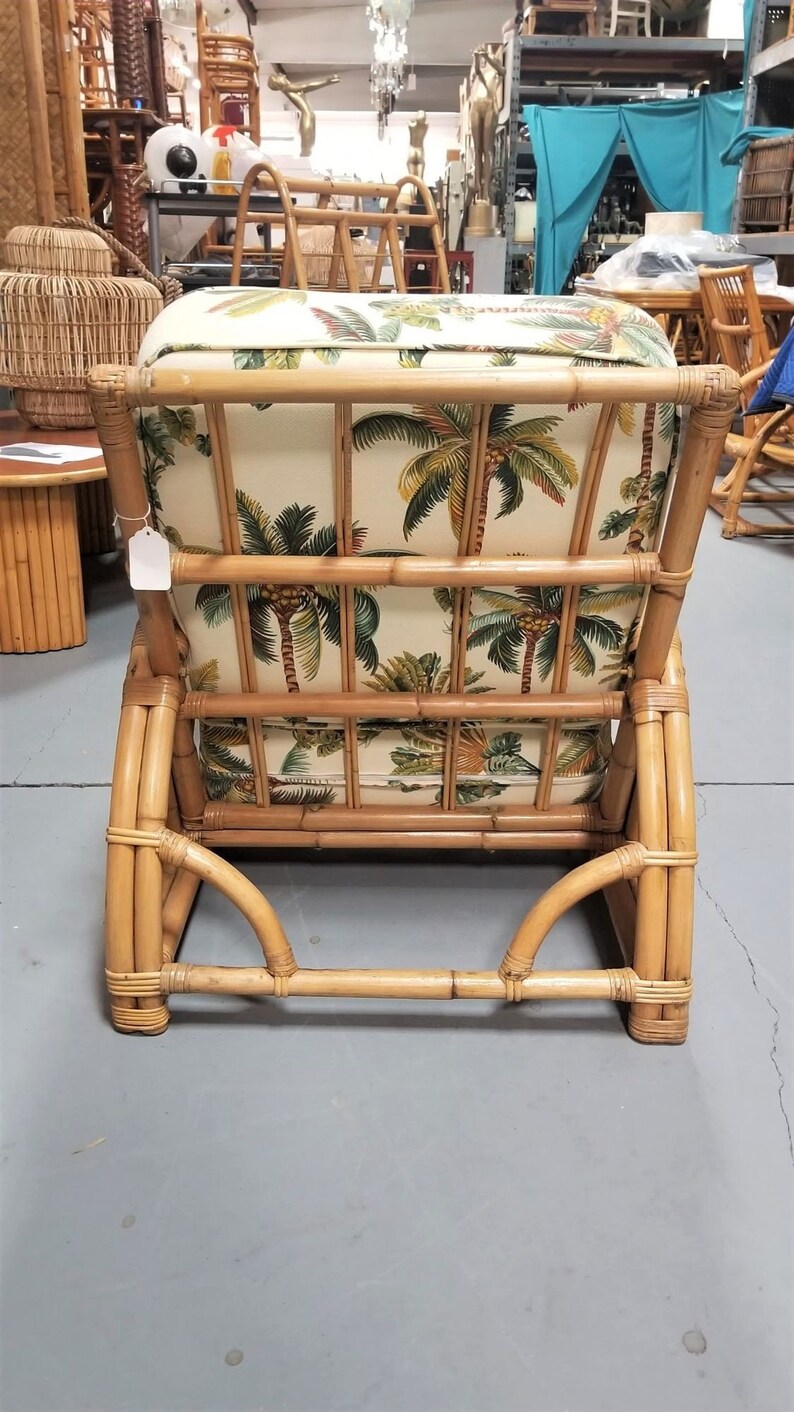 Restored Rattan 2-Strand Half Moon Lounge Chair with Palm Print Cushions zdjęcie 8