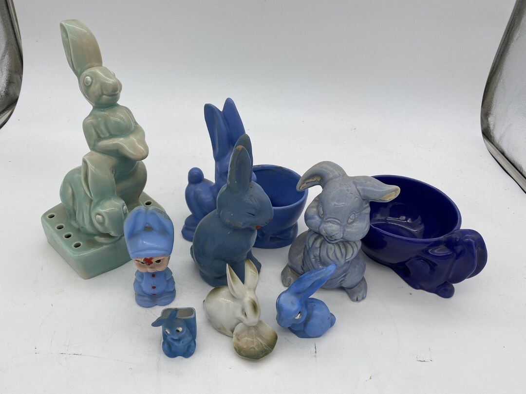 Blue Ceramic Bunny Rabbit Figural Collection - Etsy