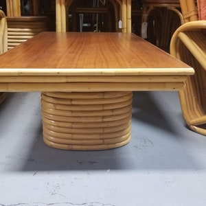 Restored Rattan Coffee Table with Stacked Legs and Mahogany Top image 9