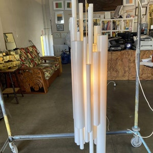 Modernist White Lucite Stacked Tube Chandelier by Rougier, Circa 1970s image 5