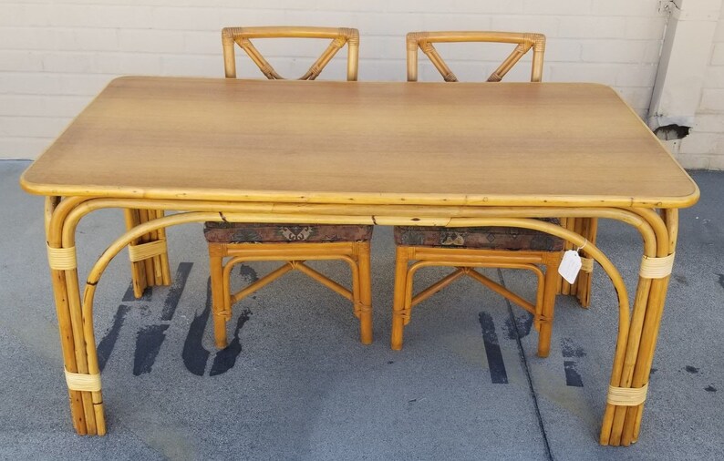 Restored Rattan Dining Room Table and Chairs Set image 10