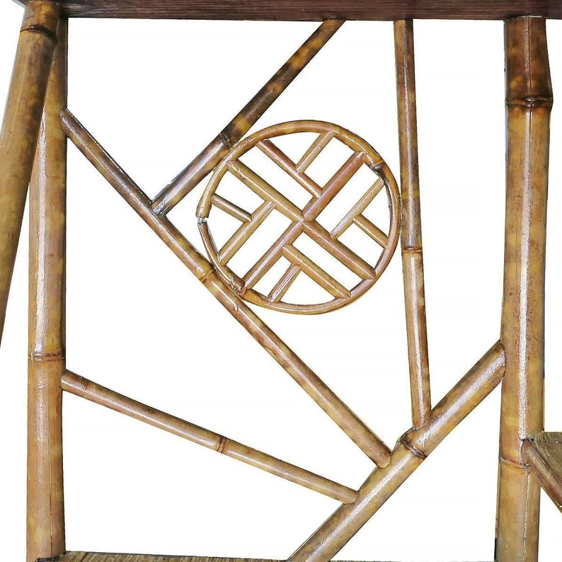 Restored Vintage Bamboo Six-Tier Hallway Shelf With Vanity Mirror image 7