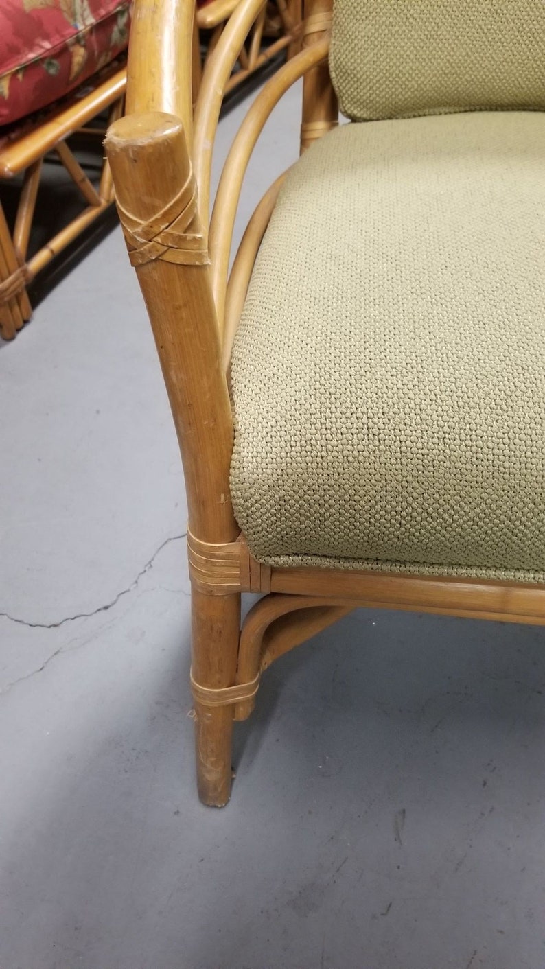 Restored Rattan Barrel Back Dining Chair Armchair W/ Skeleton Arms Pair image 3